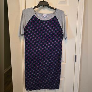 LULAROE JULIA blue print casual knee length dress size XL